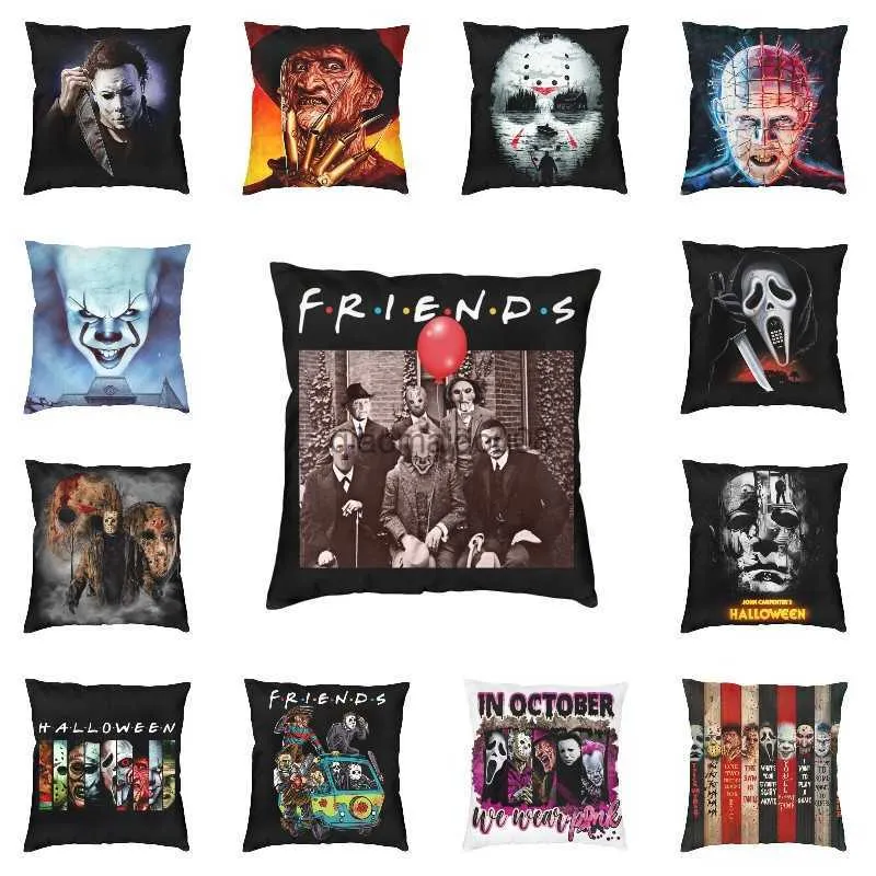 Caixa de travesseiro Halloween Huror Friends Friends Personagem Cushion Capa Decoração de férias Tampa para capa de sofá Decoração de casa HKD230817