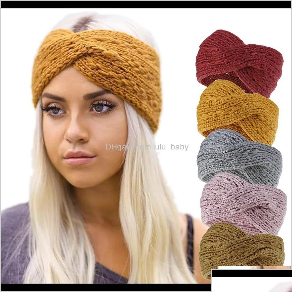 Headbands Jewelry Drop Delivery 2021 9 Color Winter Warmer Ear Knitted Headband Turban For Lady Women Cloghet Bow Wide Stretch Solid H Dhntm