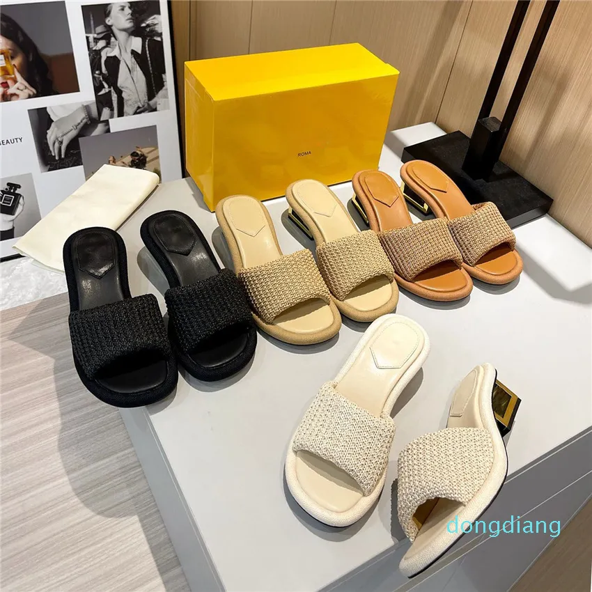 Плетеной мулы Slippers Slides Sandals Crocky Block Heels Cround Toe обувь женские роскошные дизайнеры кожаная единственная вечерняя обувь заводская обувь размером 35-42 с B