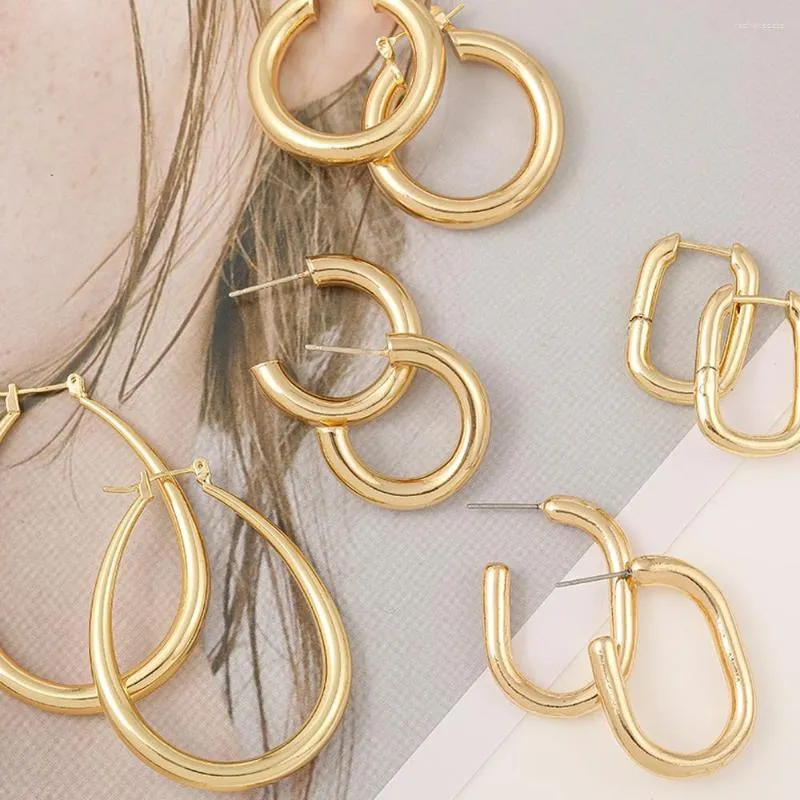 Hoop Earrings Exquisite Smooth Open C Shape Chunky For Women 18K Gold Plated Huggie Ear Hoops Punk Jewelry Stylish Bijoux