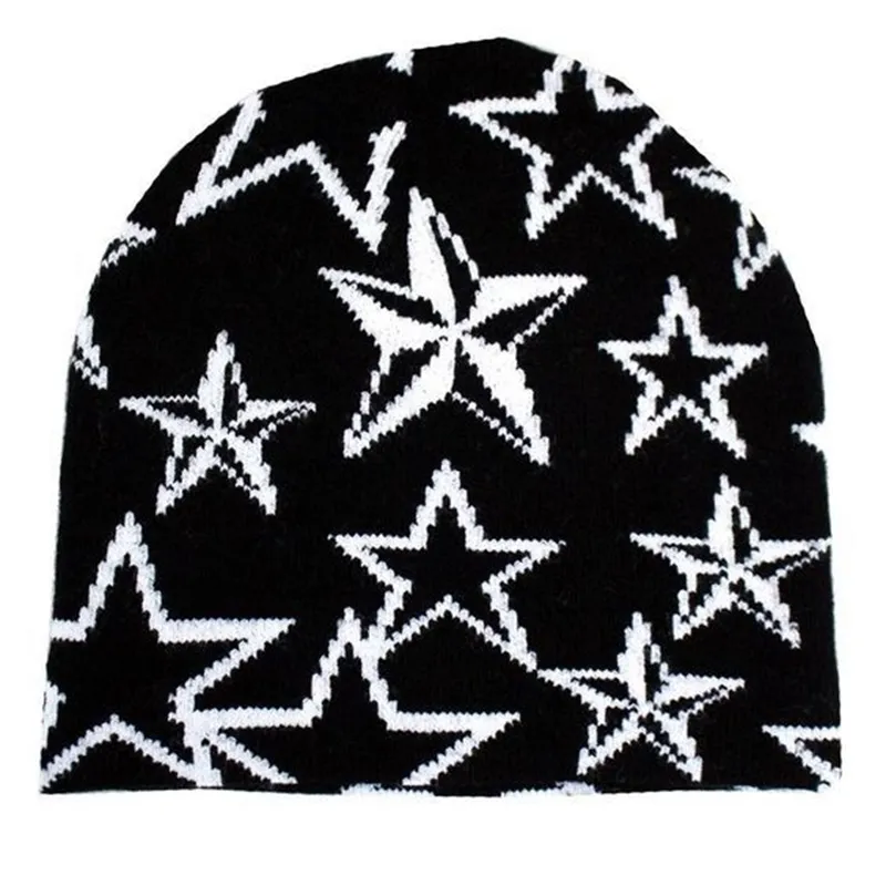 BeanieSkull Caps Chapeaux Bonnet Tricoté Pull Laine Chapeau Casquettes Étoile Imprimé Chapeau Chaud Hiphop Beanie Street Punk Hiver Bonnet Tricoté Y2K Gothique Unisexe 230816