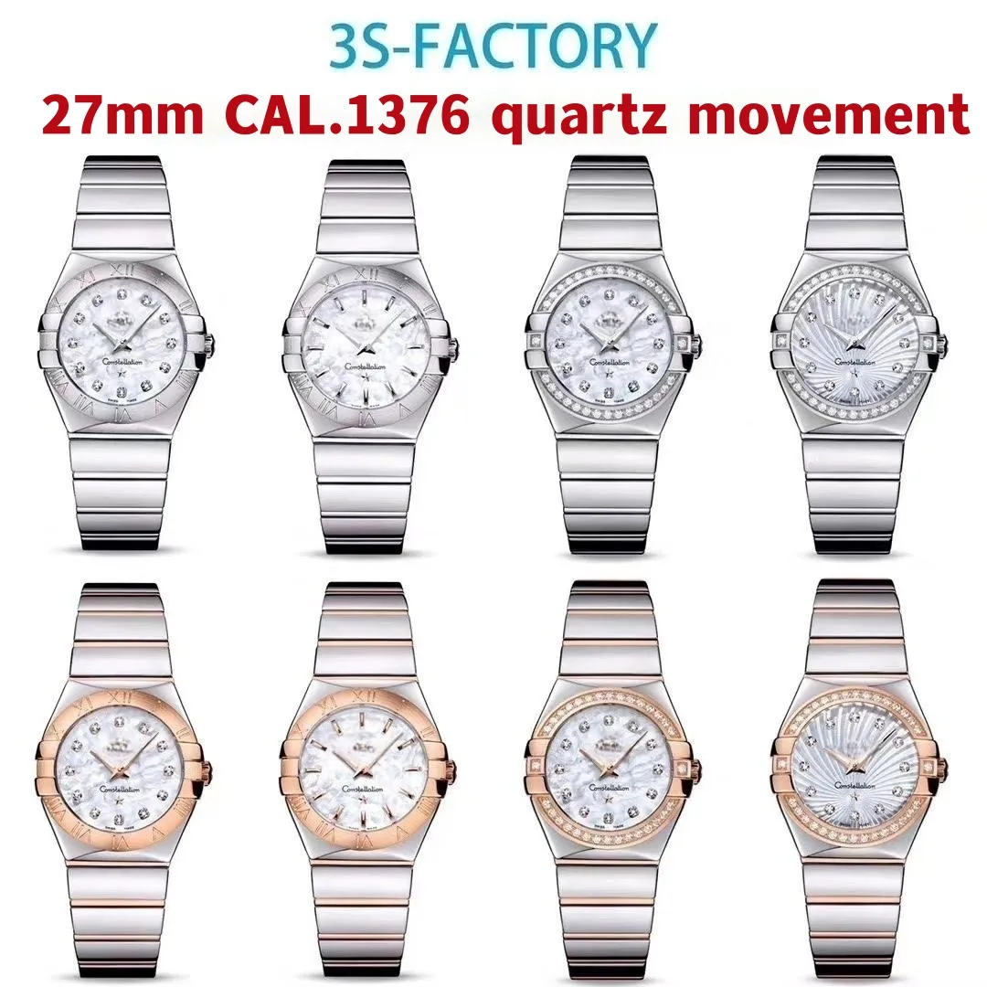 3S Factory Women's Watch's Watch di quarta generazione Costallazione Eterna Classic 27mm Cal1376 Quarzo Movimento Il logo della fibbia per orologi a farfalla è realizzato in oro 18k V1