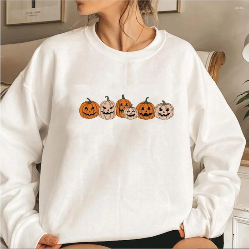 Kvinnors hoodies vintage pumpa tröja faller crewneck sweatshirts halloween hoodie jack-o-lykta unisex långärmad pullover toppar