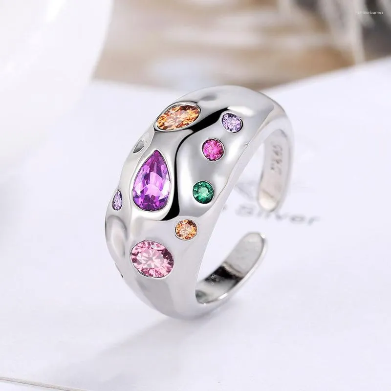 Wedding Rings Colorful Zircon For Women Wide Round Engagement Ring Korean Style Jewelry Gift Bague