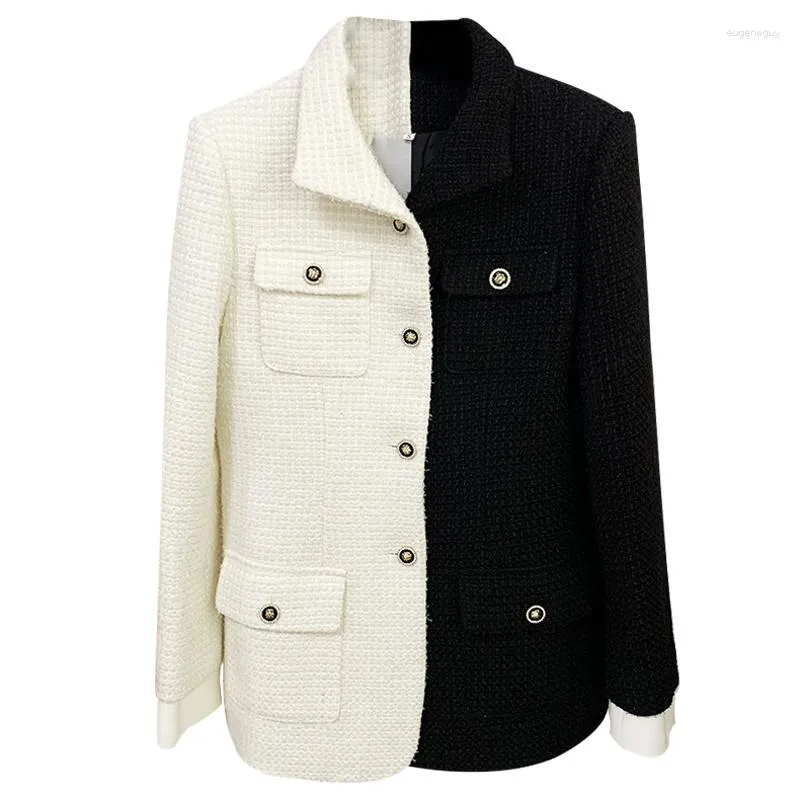여자 정장 고품질 양모 색상 일치 통근 옷깃 버튼 긴 슬리브 포켓 장식 소설 재킷 오버 코트