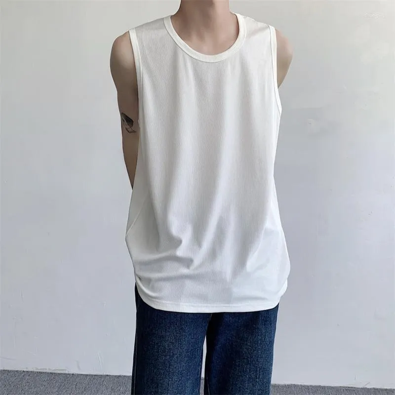 Men's T Shirts 2023 Summer Tank Top Men Fashion Black White Casual Ice Silk Shirt Streetwear Korean Sleeveless Tshirt Mens M-XL