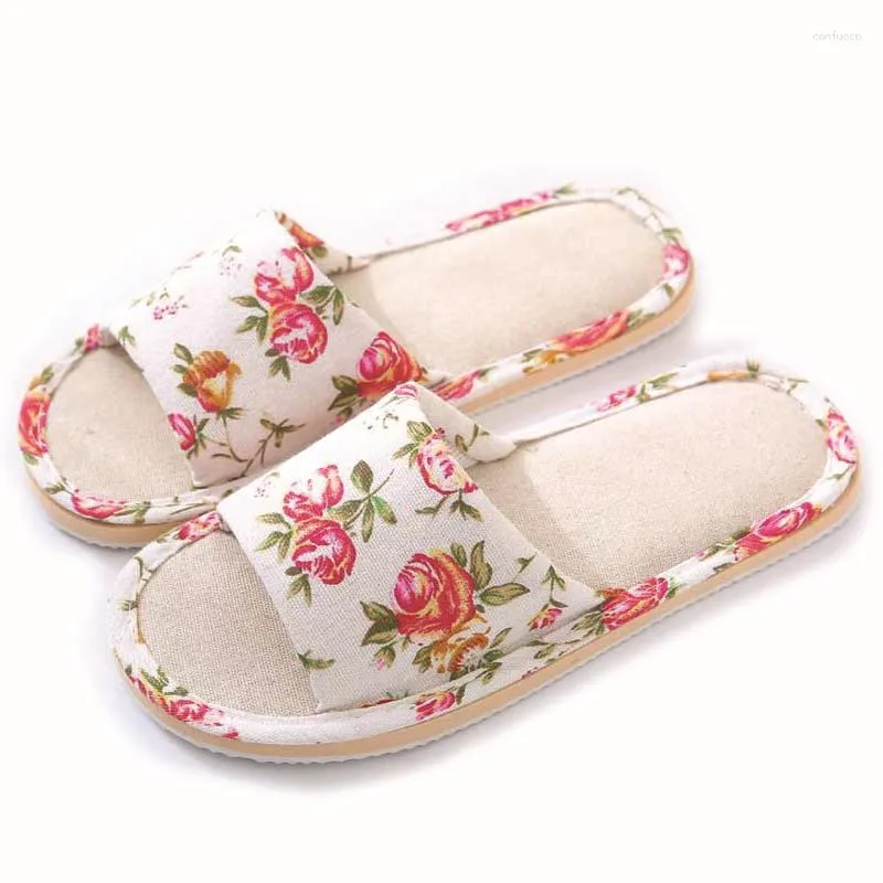 Slippers vrouwen thuis binnen de vloer zacht paar linnen slipper lente herfst lichtgewicht unisex slaapkamer schoenen dames vlas slippers