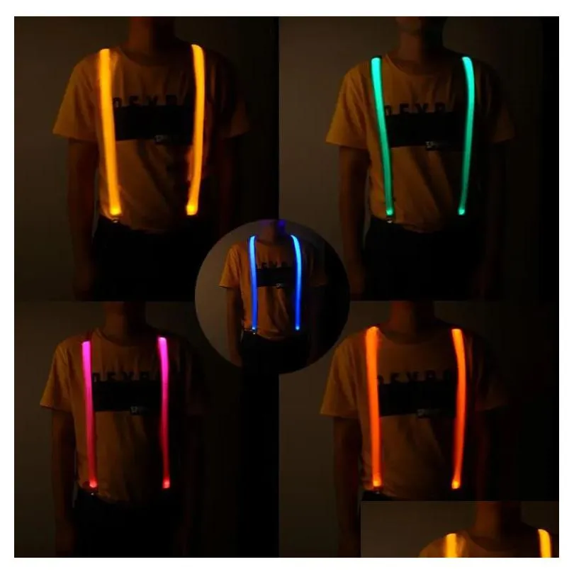 Other Event Party Supplies Led Light Up Suspenders Adjustable Glowing Y Shape Pants Straps With Stong Night Club Props For Adts Kids Dhe37