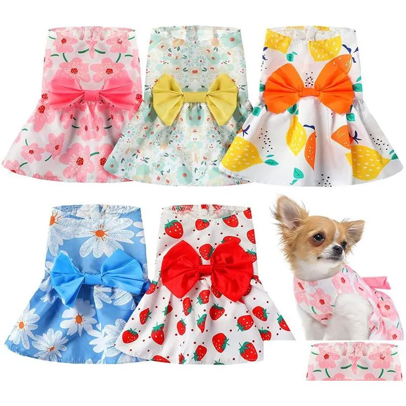 Hundkläder klänningar blommig valp kjol husdjur prinsessa bowknot klänning söt doggie sommarkläder husdjur kläder för små hundar Yorkie fema dh1bk