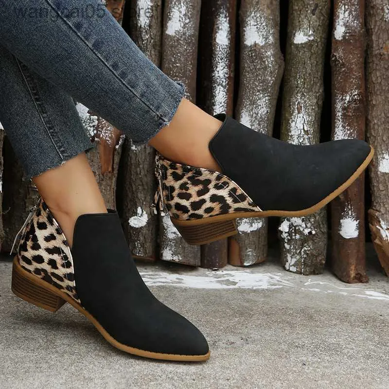 Botas de moda feminina botas de inverno retro mulheres tornozas botas de lazer leopardo botas