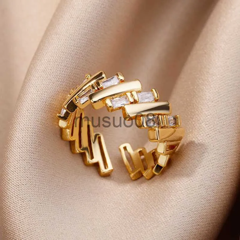 Band Rings Zircon Bar Rings For Women Gold Plated Stainless Steel Bar Opening Ring 2023 Trending Luxury Wedding Aesthetic Jewelry anillos J230817