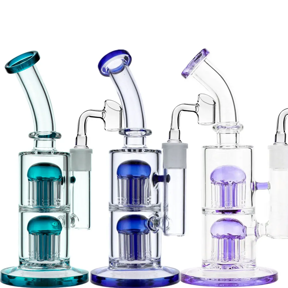 10inch Thick Glass Water Pipe Double Arm Tree Perc Bong Bubblers Heady Recycler Oil Dab Rigs for Smoking with 14mm Banger