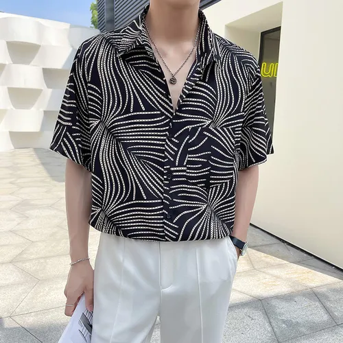 2023 Summer Mens Striped Printed Ice Silk Casual Shirt Loose Fit, Short  Sleeves, Oversized Streetwear Social Mens Clothing Stores From Saltblue,  $23.07