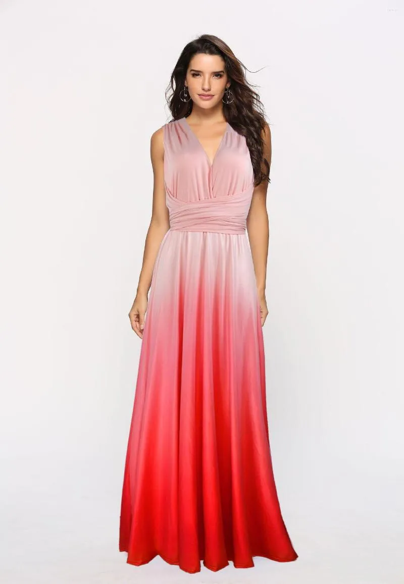 Lässige Kleider rückenfreier langer Frauen steigern sexy sexy V-Ausschnitt ärmellose Kreuzgurt Schnüre-up Abend Prom Party Brautjungfer Kleid Maxi Vestido