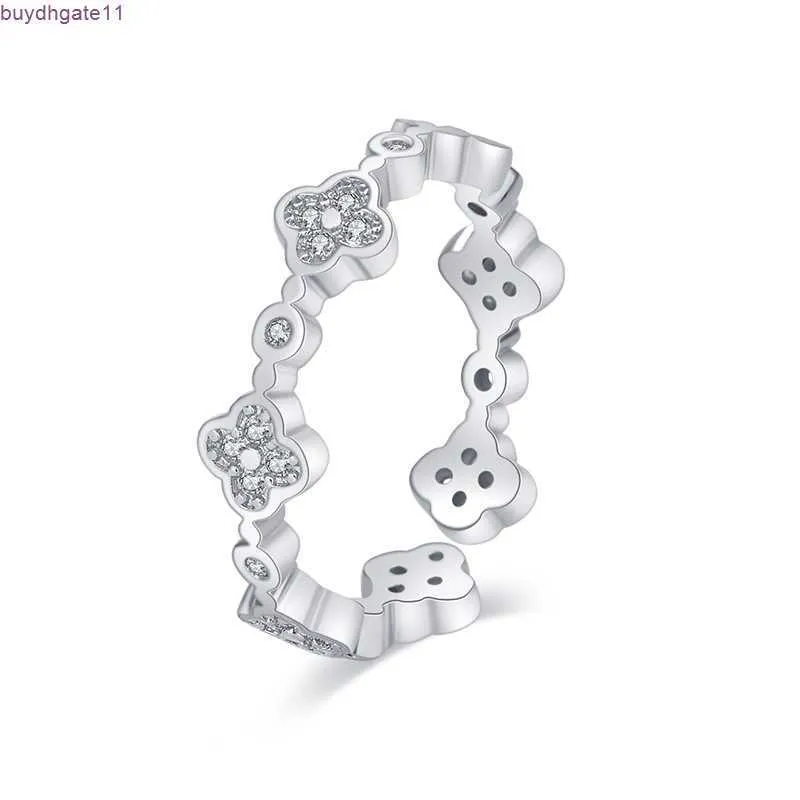 R5UX Ring Fashion Piękny projektant koniczyny dla kobiet Rose Gold Srebrny Bling Diamond Crystal Otwarty Biżuter