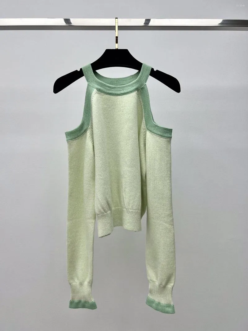 Kvinnors tröjor Summer och hösten 2023 Fashion Mint Green Halter Off-the-Shoulder Wool Tops 0721