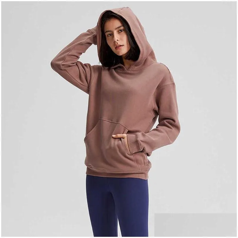 Yoga outfit sport fitness hoodies lu-123 dames herfst winter fleece sweatshirt sweatshirt solide sportschool uit het kader van warm zweet femme jas drop d dhhhq