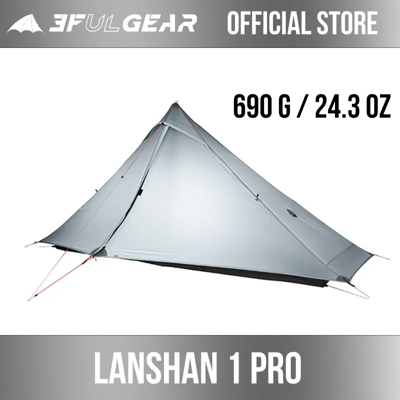 3F UL Gear Lanshan 1 Pro Tent 20d Professional 3/4 Säsong Camping Tält 1-person Ultralight Rodless för backpacking Travel