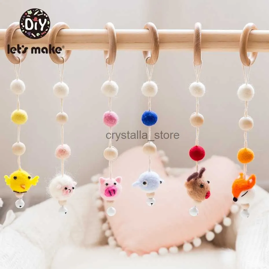 Let'S Make Baby 1Pc Wool Animal Chains Felt Balls Pom Stroller Bed Bell Hanging Soother Play Gym Toys Nursery Decor HKD230817