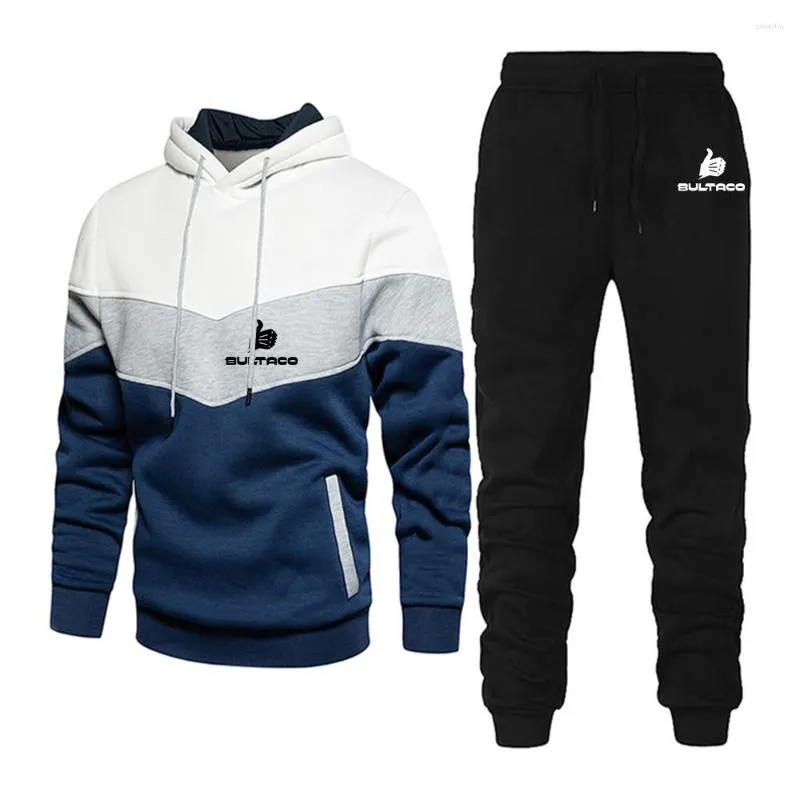 Tracksuits voor heren Bultaco Cemoto Motorfietsen Spring herfst Afdrukken Mannen Casual Drie kleuren stiksel Patchwork Hoodie broek Tweedelige set