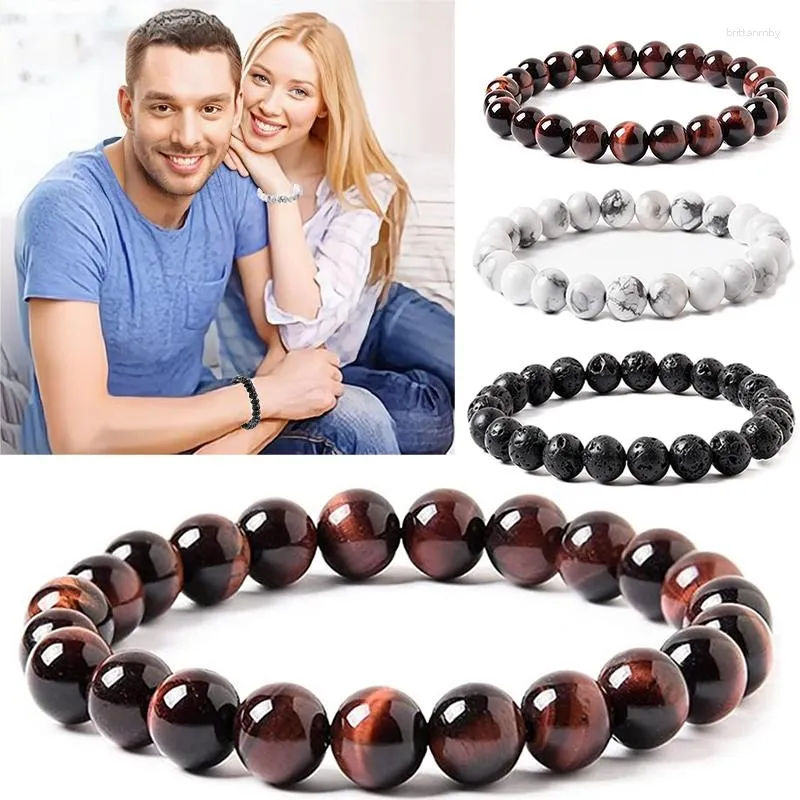 Bracelet perlé personnalisé de style couple de brin Bracelet Per perlé Natural Lava Stone Yoga Verre Stretch Bracelets Elastic Rope Charmant Bijoux