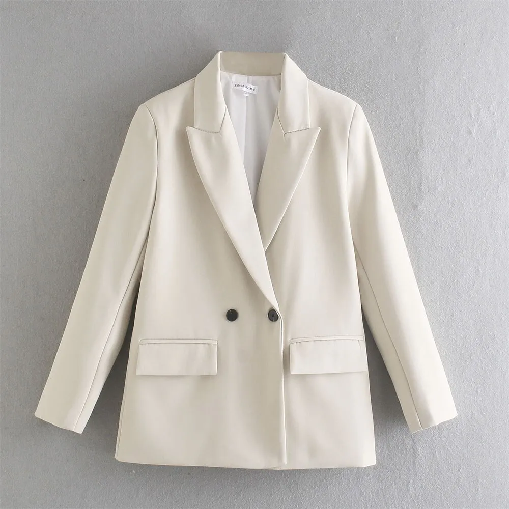 Womens Suits Blazers Women Fashion Double Breasted Loose Blazer Coat Vintage Long Sleeve Flap Pockets Female