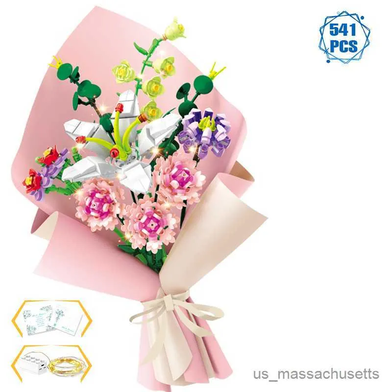 Blokken FC8314 Flower Bouquet Rose Orchid Building Block B Toy Diy Poted Illustratie Holiday Vriendin Kerstmis Nieuwjaar Geschenken R230817