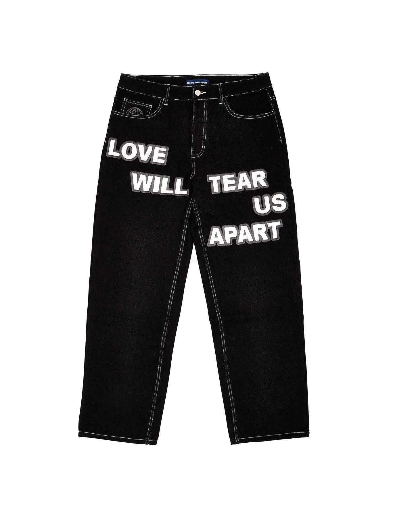 Minus Two Y2K Hip Hop Jeans with Letter Graphic Print