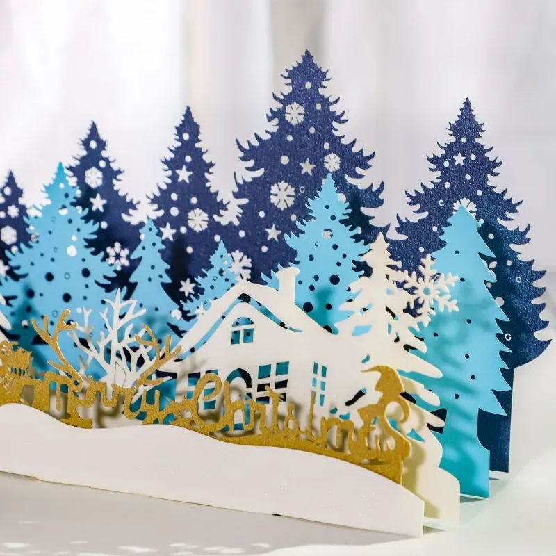 Merry Christmas Cards 3D  UP Christmas Tree Winter Gift -Up Cards Christmas Decoration Gift New Year Greeting Cards