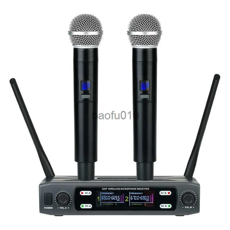 Microphones Wireless Microphone Handheld Dual Channels Frequency UHF Fixed Dynamic Mic For Karaoke Wedding Party Band Show Church Hot Sale HKD230818