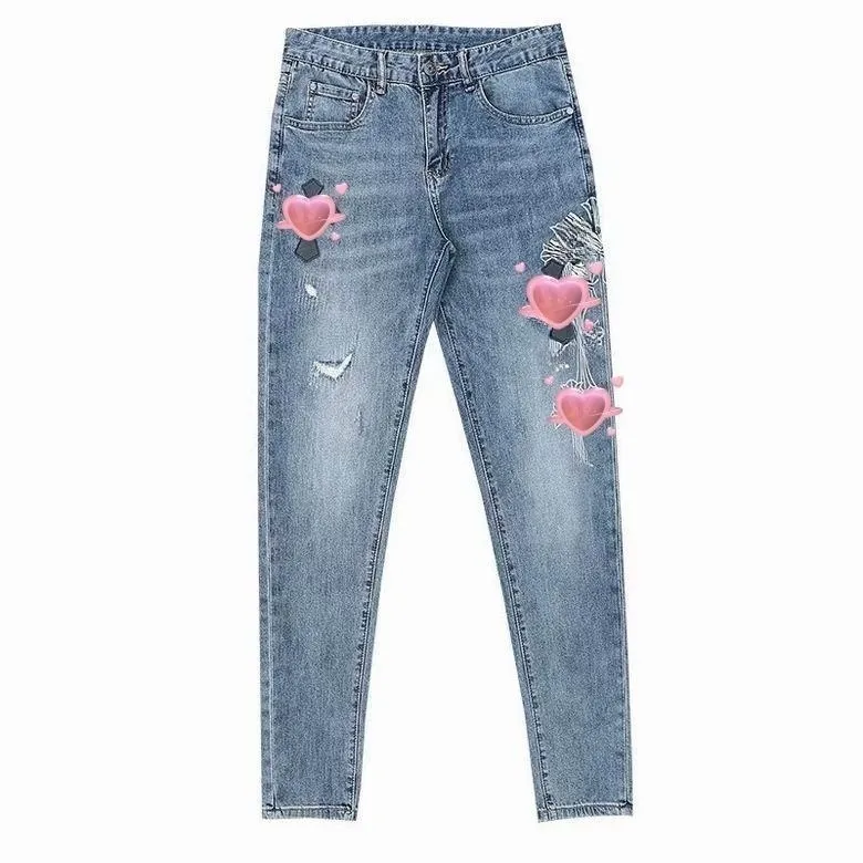 2023 Designer Herren Jeans High Street Purpur für Männer Frauen Hosen Damen übergroße Patch -Loch -Denim gerade fettmodische Streetwear Slim