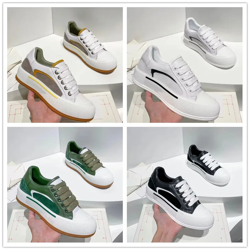 2023s lazer roupas masculinas tênis de deck tênis de laço de couro plimsoll sapatos de couro preto casal verde e conforto skate Walking eu38-45, com caixa