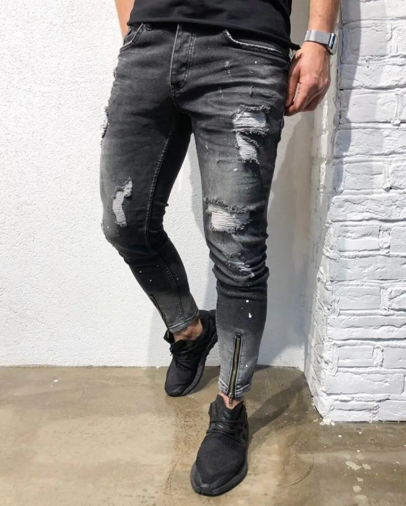 Black ankle cheap zipper jeans mens