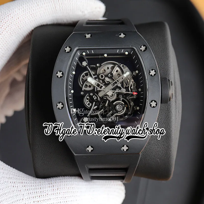 RMF 055 Mens Watch RMUL2 Mechanical Hand-winding Black Ceramic Case Gray Sand Screws Skeleton Dial White inner ring Black Rubber Super Edition trustytime001 Watches