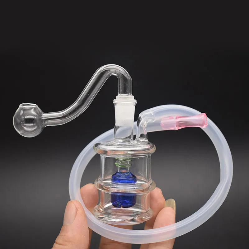 2pcs 10mm Female Glass Oil Burner Bong Hookah Heavy Thickness Bubbler Smoking Water Pipe Recycler Ashcatcher Dab Rig with Male Oil Burner Pipe and Silicone Tube