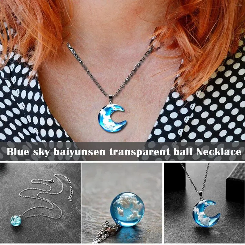 Pendant Necklaces Blue Sky White Cloud Necklace Choker Transparent Ball Chain Jewelry For Valentine's Day Christmas Gift D88