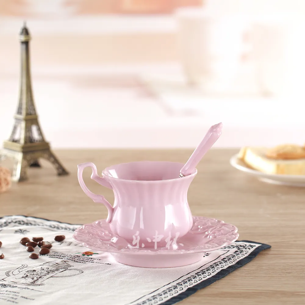 Tazza da caffè in ceramica con piattino a forma di fiore, simpatica tazza per ufficio e casa, comoda impugnatura floreale, 184,3 g, per tè, latte, latte, rosa perla