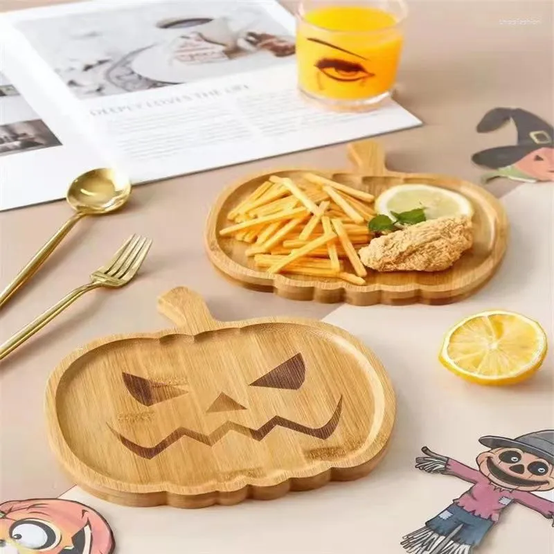 Plates Halloween Pumpkin Ghost Plate Wood Serving Tray Small Wooden Cheese Bread French Fries Dessert Tableware Decorative