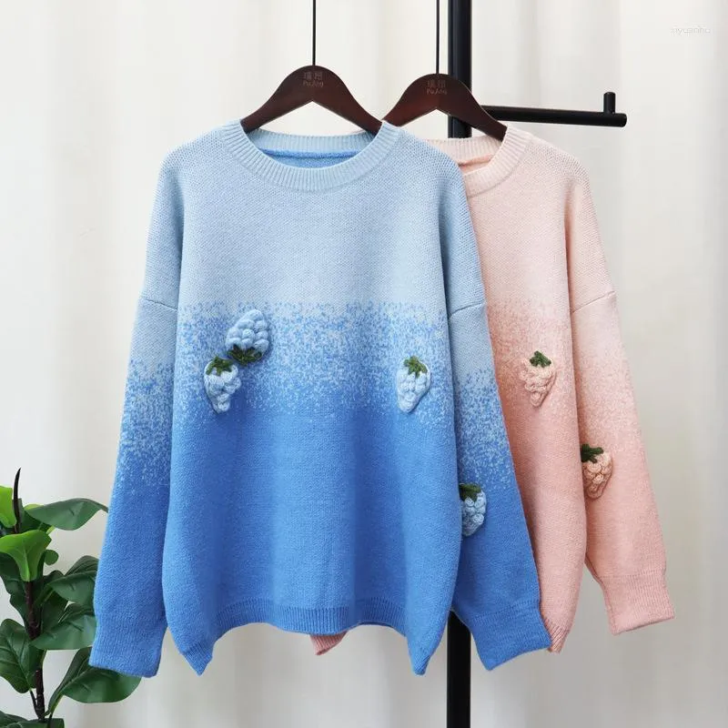 Pulls de femmes Gradient Bleu Couleur Femmes Sweater d'hiver Automne Full Full Full Soversize Tricking Tops Pullsovers Miots