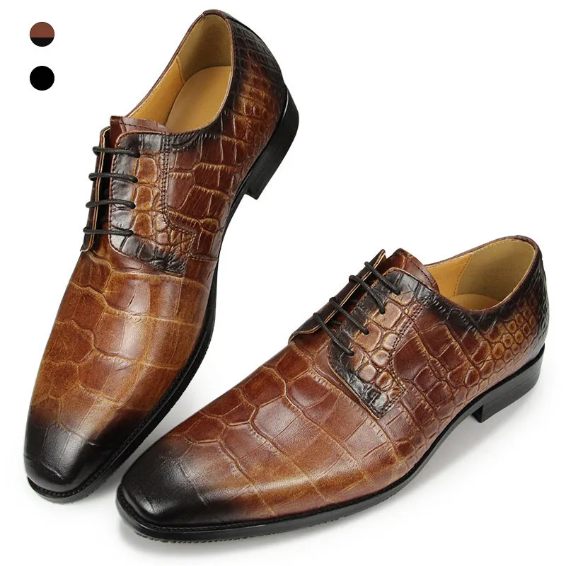Klänningskor Eleganta skor för man Derby Stylish Dress Male's äkta läder handgjorda riktiga kohude affärspartier Bota de Couro Masculino 230817