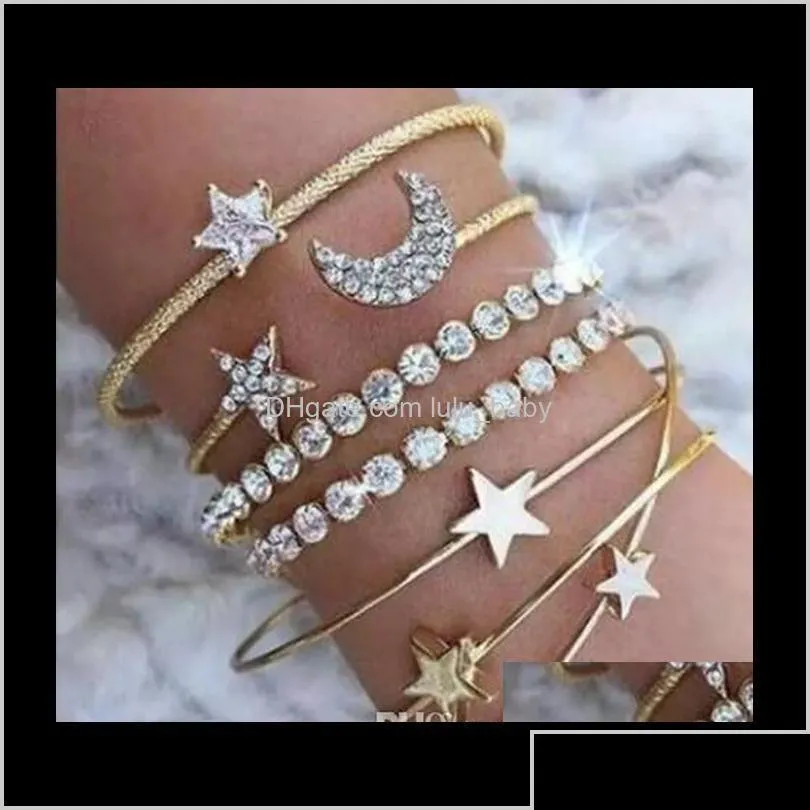 Charm Bilezikler Dalgalanan Teslimat 2021 Moda Tasarımcı Marka Dört Parçalı Set Parkan Parlayan Kristal Rhinestone Star Moon Açık Kadınlar Güzel J Dhyra