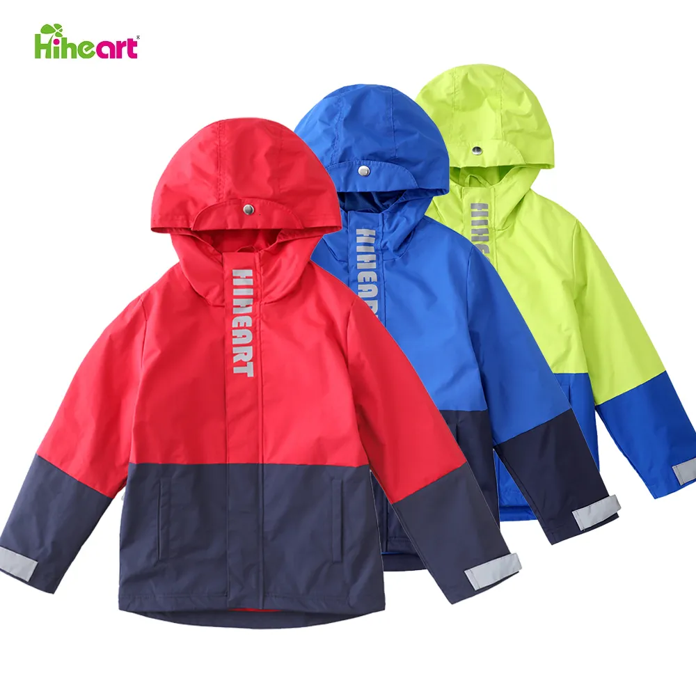 جاكيتات Hiheart 39t Kids Boys Coat Coat Jacket Rooded Waterproof Proof Meher Cine Cloy Lightweight Outdize Windbreaker 230817