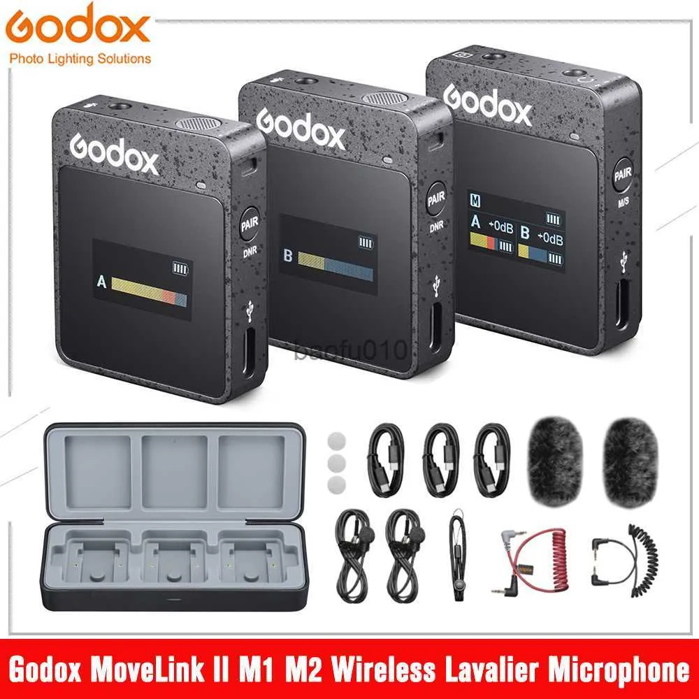 Microfones Godox Movelink II M1 M2 2.4 GHz Trådlös Lavalier Microphone -sändarmottagare för telefon DSLR -kamera Smartphone Mic HKD230818