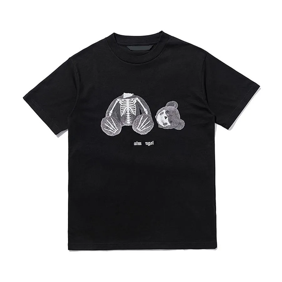 Björn New Light Luxury Top Bone Skull Head Broken Bear Letter Kort ärm T-shirt för män och kvinnor par Lossa Fashion Palm T-shirt