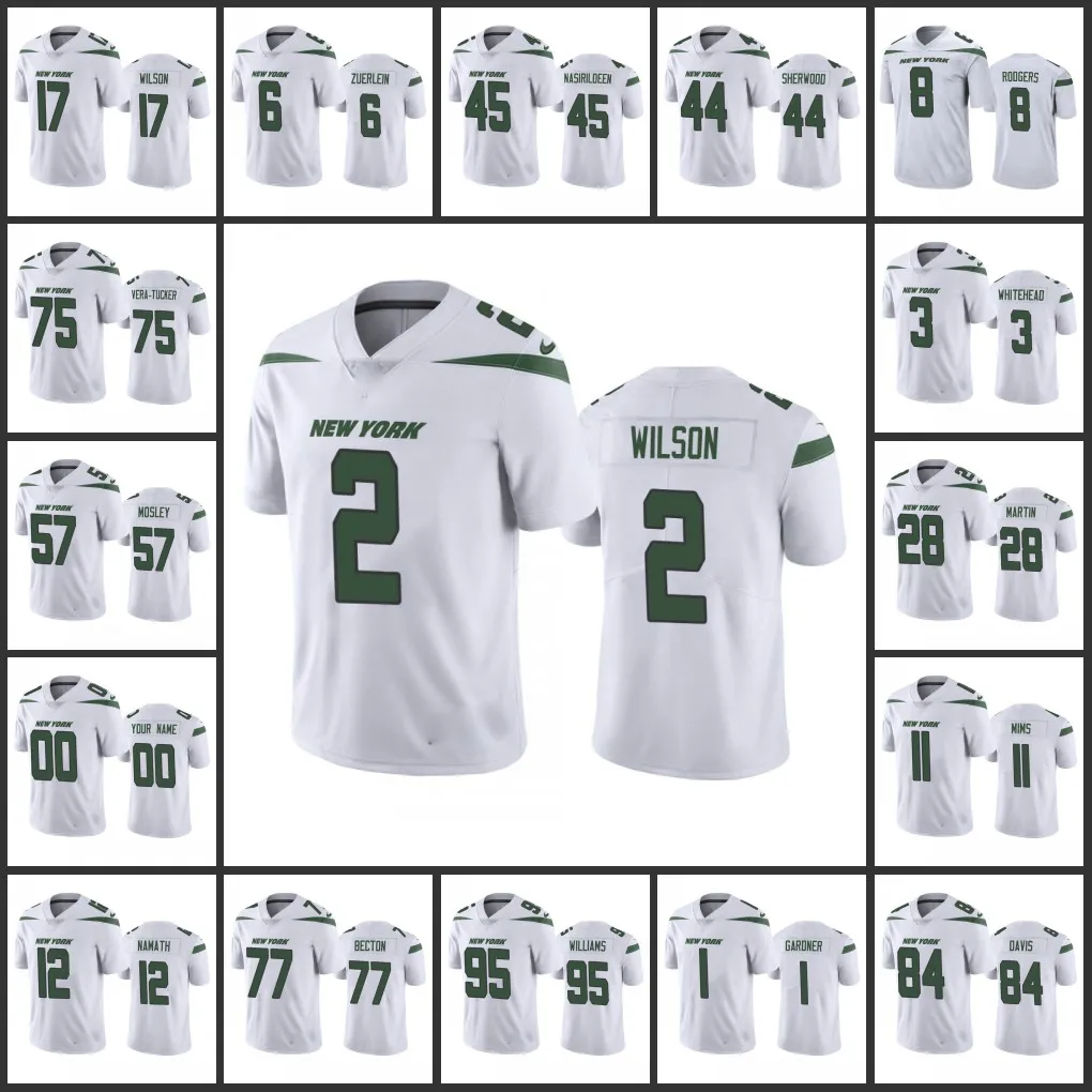 New York'Jets'men 77 Mekhi Becton 11 Denzel Mims 12 Joe Namath 8 Aaron Rodgers Women Youth'nfl White Custom Vapor Limited Jersey