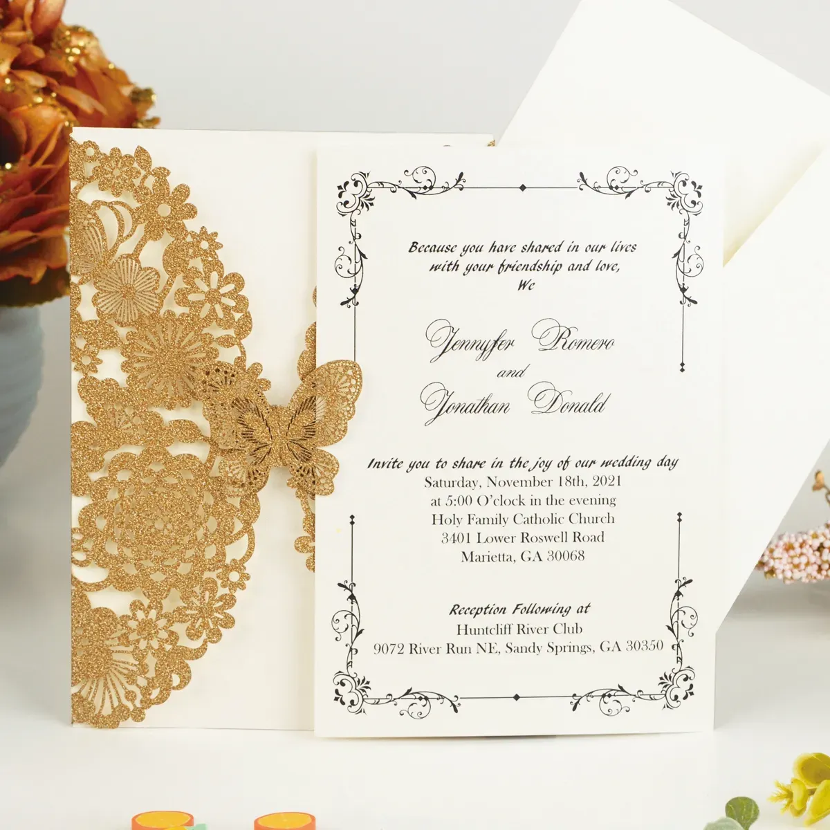 Tarjetas De Invitación De Boda Floral Elegantes: Corte Láser Con Diseño De  Mariposa, Incluye Sobres Conjunto De 50 De 0,92 € | DHgate, image size:1200x1200