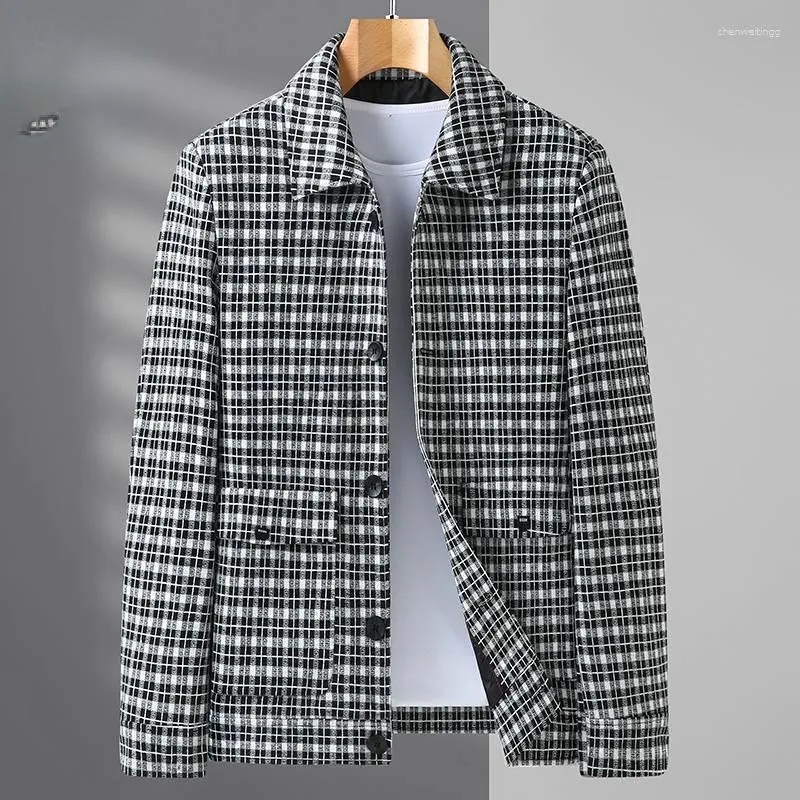 Men's Jackets 2023 Winter For Men Autumn Turn-down Collar Coats Business Casual Button Lapel Overcoat Plaid Clothing U268