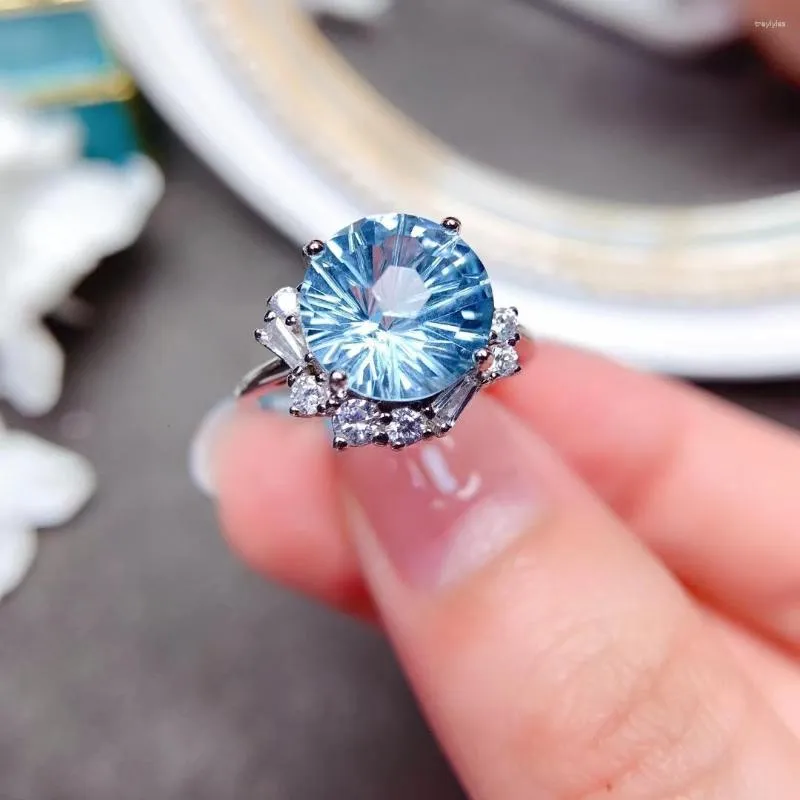 Cluster klinkt meibapj natuurlijke blauwe topaz flower ring voor vrouwen echt 925 sterling zilveren fijne bruiloft sieraden