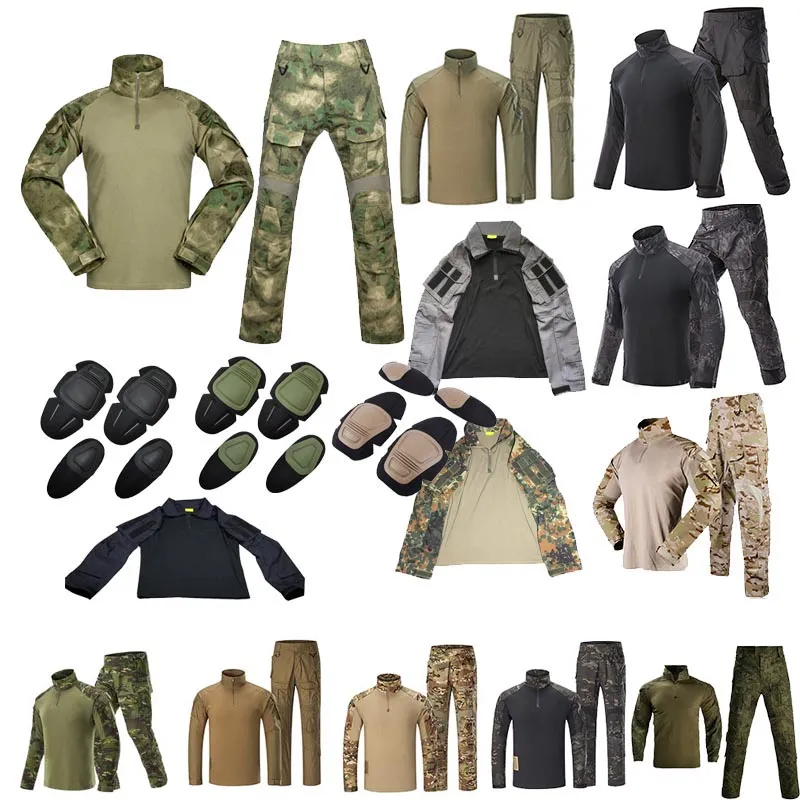 Camisa de caça ao ar livre Camisa de tiro de batalha Uniform Uniform Uniform Tactical BDU Conjunto de roupas de combate do exército Roupas de camuflagem com cotovelo e joelheira no05-015d