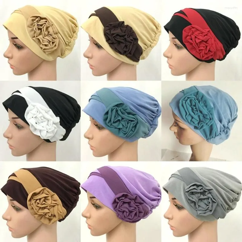 Etniska kläder 2023 Floral Muslim Hijab Turban Arabic Head Scarf Fashion Flower Women Chemo Cap Bomull